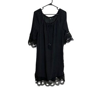 Mile Gabriel Black Lace-Trimmed Dress Large Rayon/Polyester